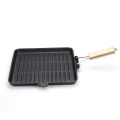 detachable wooden folding handle camping cast iron frying grill pan skillet